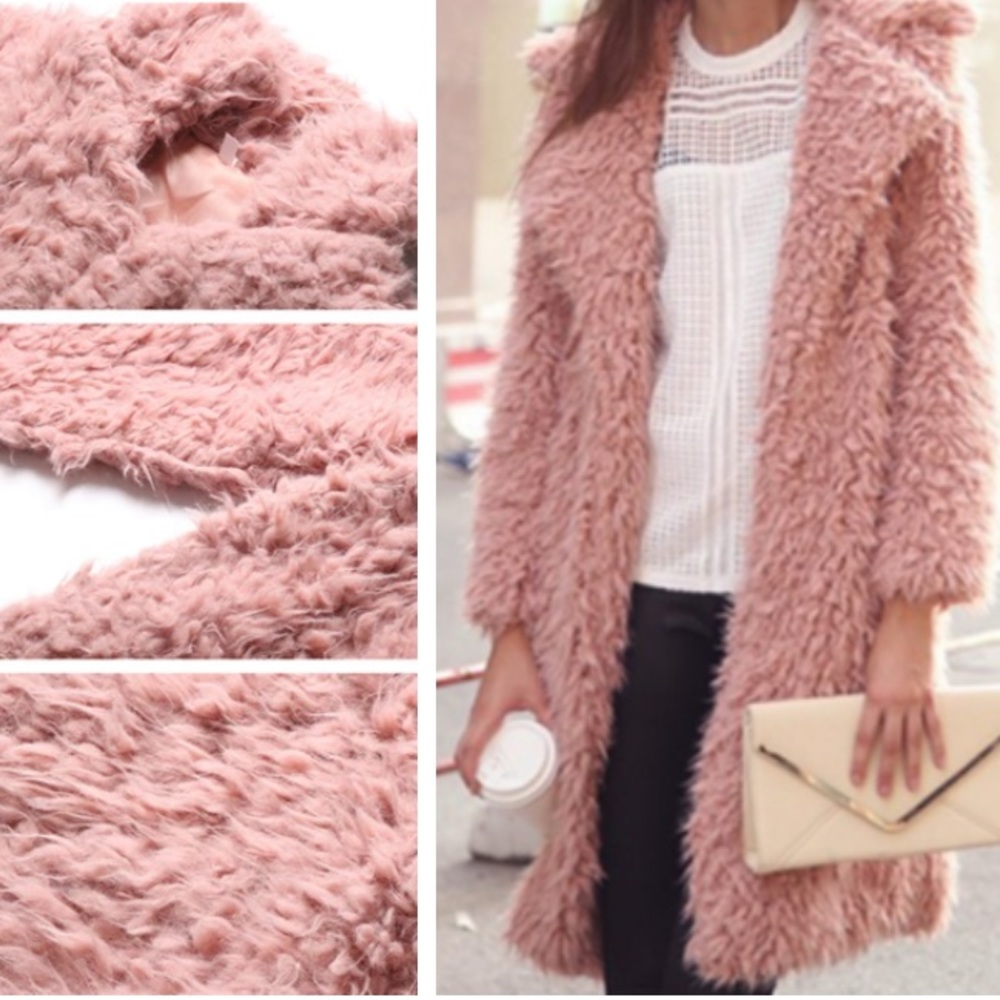 1 LEFT NEW Pink Shaggy Fur Jacket Cozy Classy - Picture 5 of 8